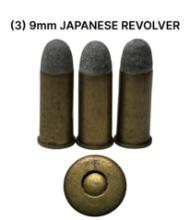 (3) 9mm JAPANESE REVOLVER Cartridges
