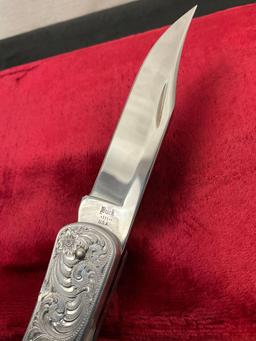 Beautifully Engraved Buck 111 Folding Knife, Stainless Steel 3.5 inch blade