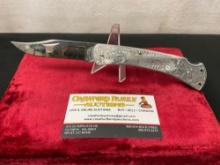 Beautifully Engraved Buck 111 Folding Knife, Stainless Steel 3.5 inch blade