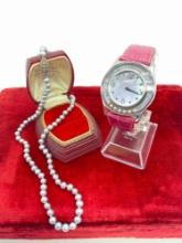 Honora pearl pink women's watch and Honora lavender/grey pearl bracelet