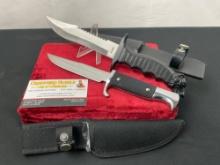 Pair of Fixed Blade Knives, Repr German Naval Dagger & Knife w/ finger grooves & bear head on pom...