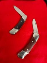 2x Buck 500 Folding Pocket Knives w/ Wood & Metal Handles - 3" Blades - See pics