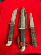 Trio of Vintage Fixed Blade Knives - 2x Kinfolk - 1x Western Boy Scouts Official Knife