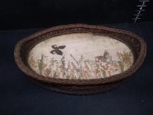 Embroidery Silk and Wicker Serving Tray