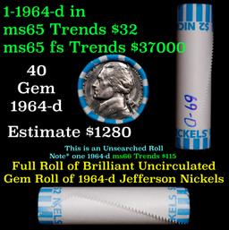 BU Shotgun Jefferson 5c roll, 1969-d 40 pcs Bank $2 Nickel Wrapper
