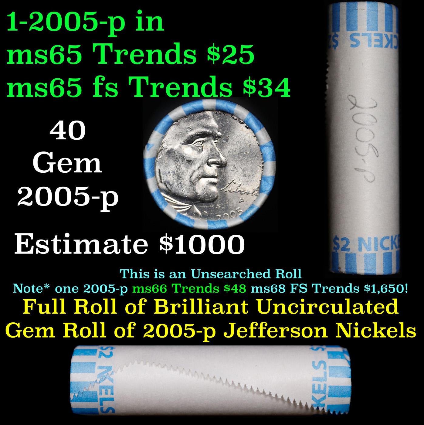 Shotgun Jefferson 5c roll, 2005-p 40 pcs Bank Wrapper