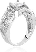 Decadence Sterling SIlver 5mm Princess Cut Engagement Ring With Indented PAve Band Size 6