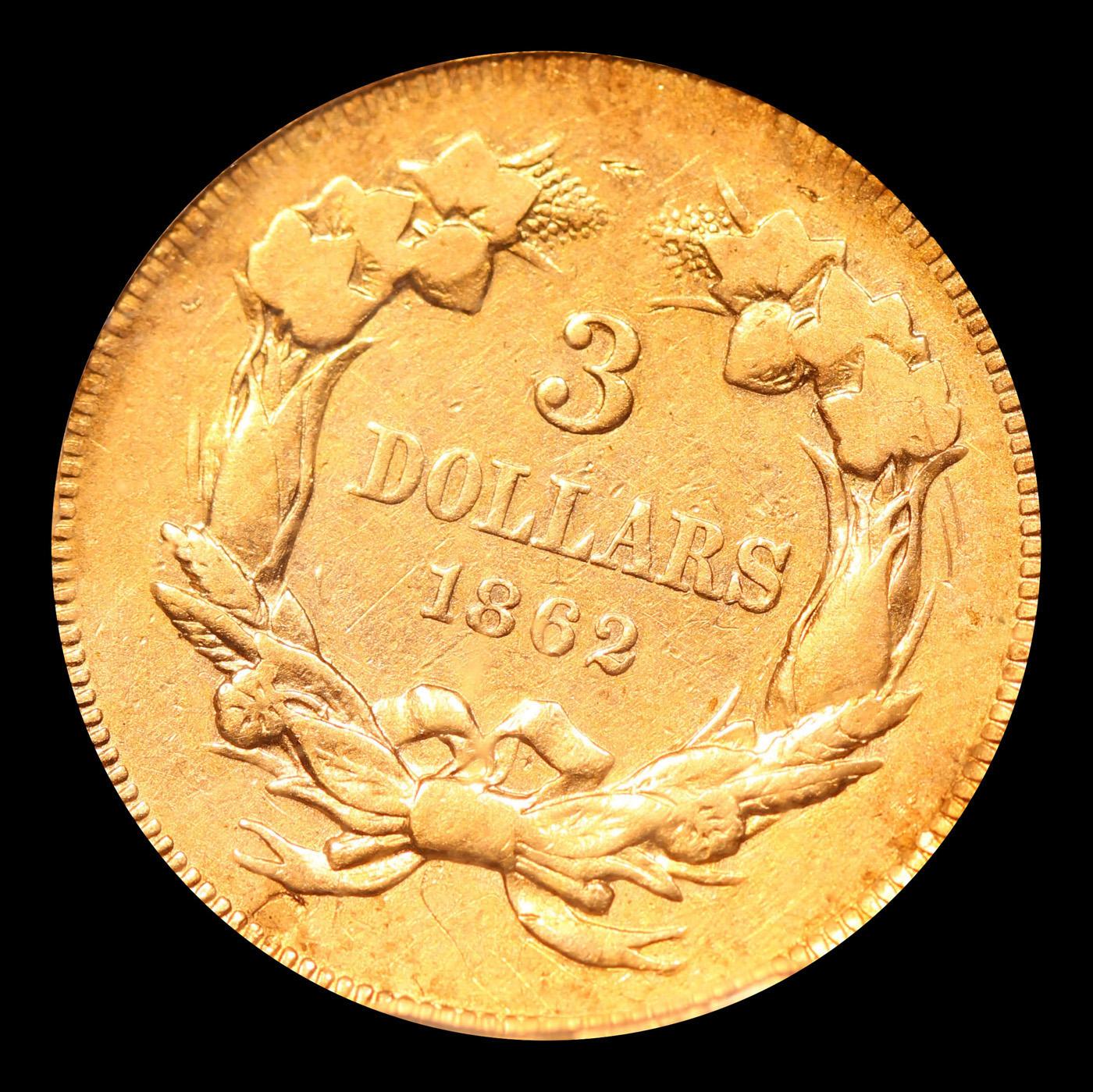 ***Auction Highlight*** 1862 Three Dollar Gold 3 Graded xf45 details By SEGS (fc)