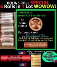 THIS AUCTION ONLY! BU Shotgun Lincoln 1c roll, 2005-d 50 pcs Plus FIVE bonus random date BU roll! Ba