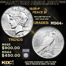 ***Auction Highlight*** 1935-p Peace Dollar 1 Graded ms64+ By SEGS (fc)