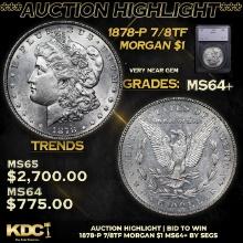 1878-p 7/8tf Morgan Dollar 1 Graded ms64+ By SEGS