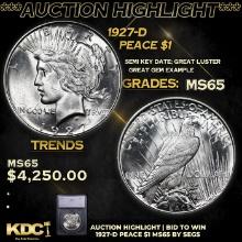 ***Auction Highlight*** 1927-d Peace Dollar $1 Graded ms65 BY SEGS (fc)