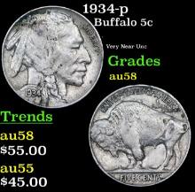 1934-p Buffalo Nickel 5c Grades Choice AU/BU Slider