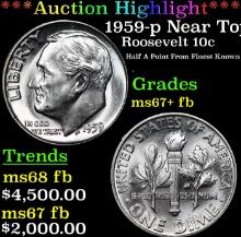 ***Auction Highlight*** 1959-p Roosevelt Dime Near Top Pop! 10c Graded Gem++ Full Bands BY USCG (fc)