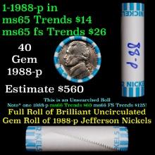 BU Shotgun Jefferson 5c roll, 1988-p 40 pcs Bank $2 Nickel Wrapper