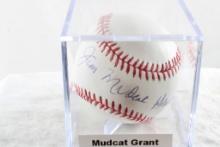 MLB Autographed Baseball Mudcat Grant in Case