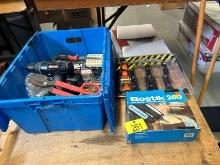 Glue Gun, Tote of Tools & Ratchet Strap