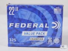 325 Rounds Federal Champion .22 Long Rifle Ammo. 36 Grain Hollow Point