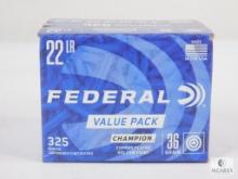 325 Rounds Federal Champion .22 Long Rifle Ammo. 36 Grain Hollow Point