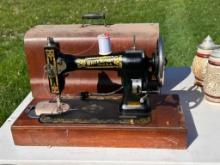 Antique White Rotary Sewing Machine w/ Wood Case, Purchased from Mickel's Sewing Machines 15th &