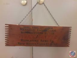 ...Vintage Wooden Sign "Small Arms Ammunition Metallic Cartridges Manufactured by the WINCHESTER