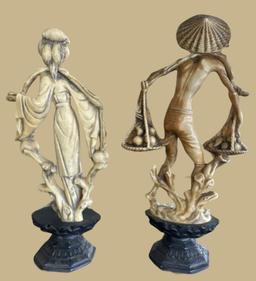 Pair of Vintage Faux Ivory Oriental Sculptures
