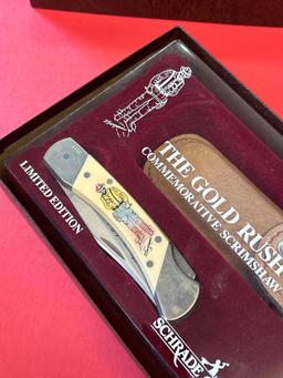 Gold rush commemorative scrimshaw Schrade cutlery pocket knife