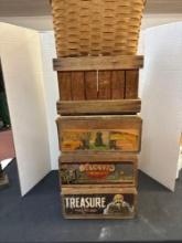 antique advertising fruit crates Cape Cod cranberry basket woven basket