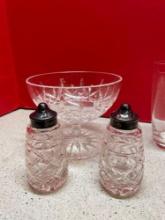 Waterford, crystal shakers and bowl airline glass