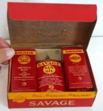 New Old Stock Vintage Savage Gun Cleaning Kit in Original Box, includes Oil, Grease, Solvent...