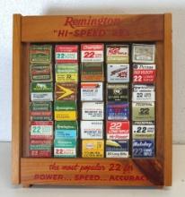 Vintage Remington Store Counter Top 22 Cartridge Display Full of Empty Boxes, 9" Wide 10" Tall