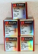 5 Hornady 100 Rd. Boxes .22 Cal. Bullets for Reloading - 3 Boxes 55 gr. FMJ-BT...#2267, 1 Box 40 gr.