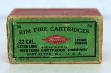 Full Vintage Sealed Two Piece Box Western Cartridge Co. .22 Cal. R.F. Extra Long, Top Left End of