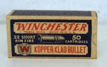 Full Vintage Box Winchester .22 Short Rimfire Cartridges Ammunition...
