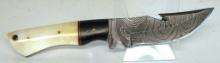 Damascus Steel Fixed Blade Knife with Leather Sheath, 9 1/8" Overall - Hand made Damascus steel