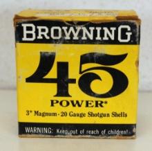 Full Vintage Box Browning 45 Power 20 Ga. 3" 2 Shot Shotshells Ammunition...