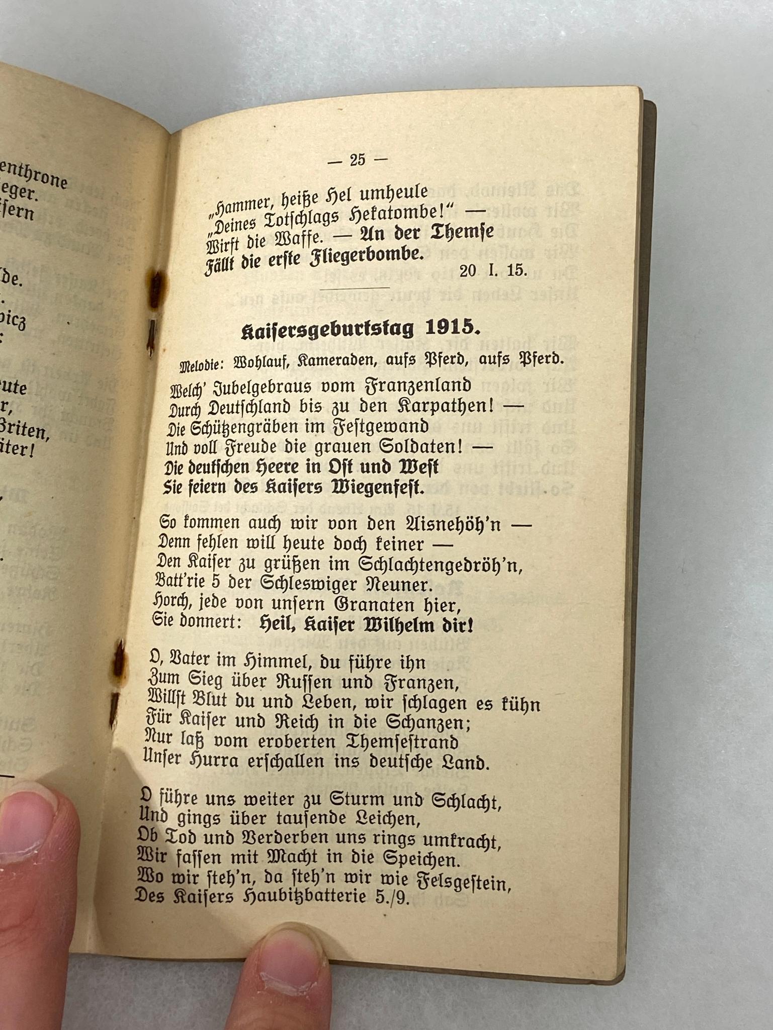 WWI IMPERIAL GERMAN MEDALS & ARTILLERY SONG BOOK