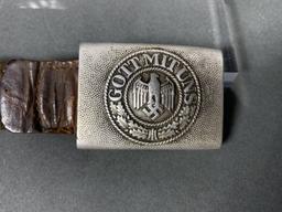 WWII GERMAN ARMY BUCKLE AND LEATHER TAB