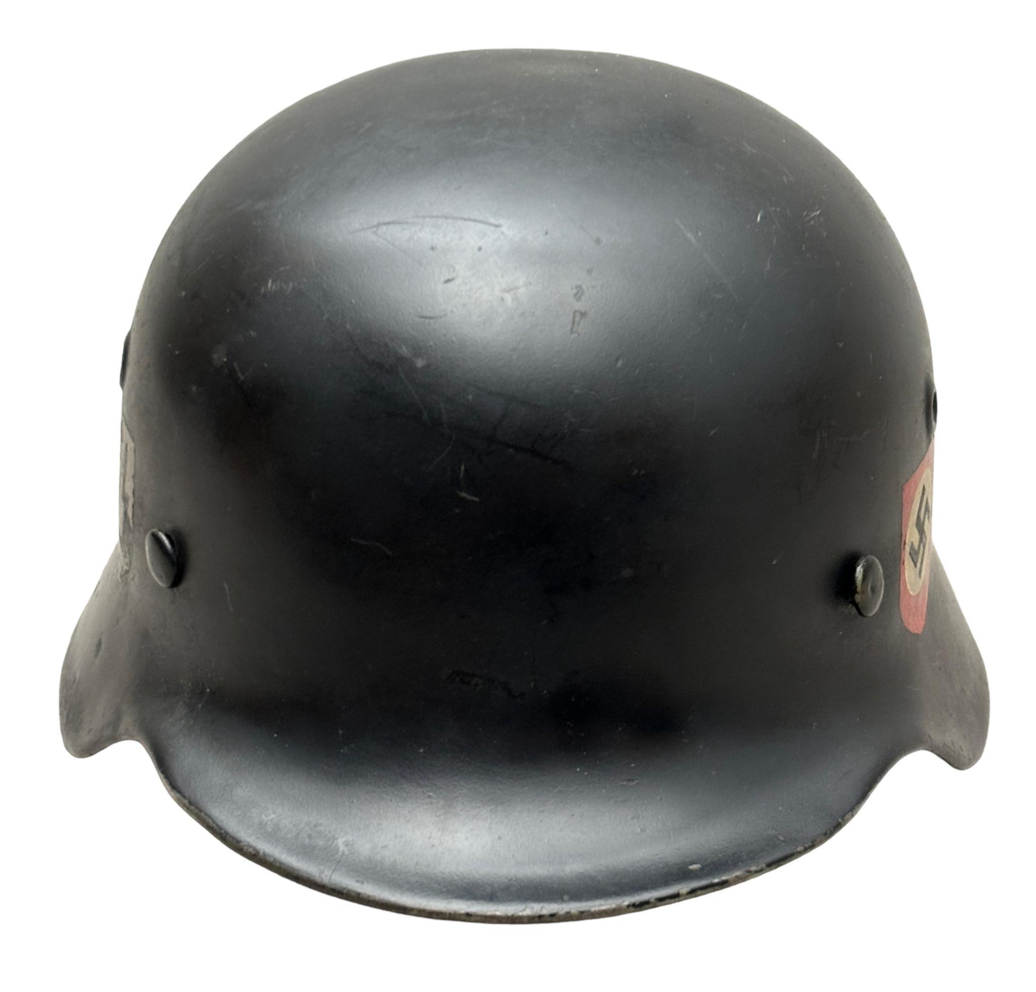 WWII GERMAN HELMET W/ NORWEGIAN MODIFICATIONS AND MODERN SS DECAL