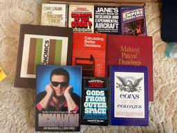 Assorted Books, Checkers Pieces, Patches, Replica Currency