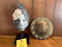 Vintage 100 Year Metal Calendar and Face Sculpture Signed