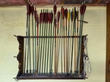 Bow Rack, Wooden and Alumn. Shaft Arrows, Finger Tab, Arm Guard, Feather Fletchings and Limb Sleeves