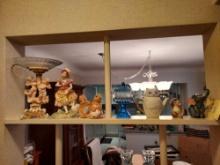 Contents of Shelf - Animal Figurines, Goose Girl Figurine, Angel Server, & Small Decor