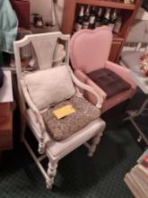 White Cushioned Chair & Pink Cushioned Arm Chair