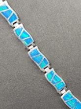 Vintage sterling silver created opal inlay line bracelet