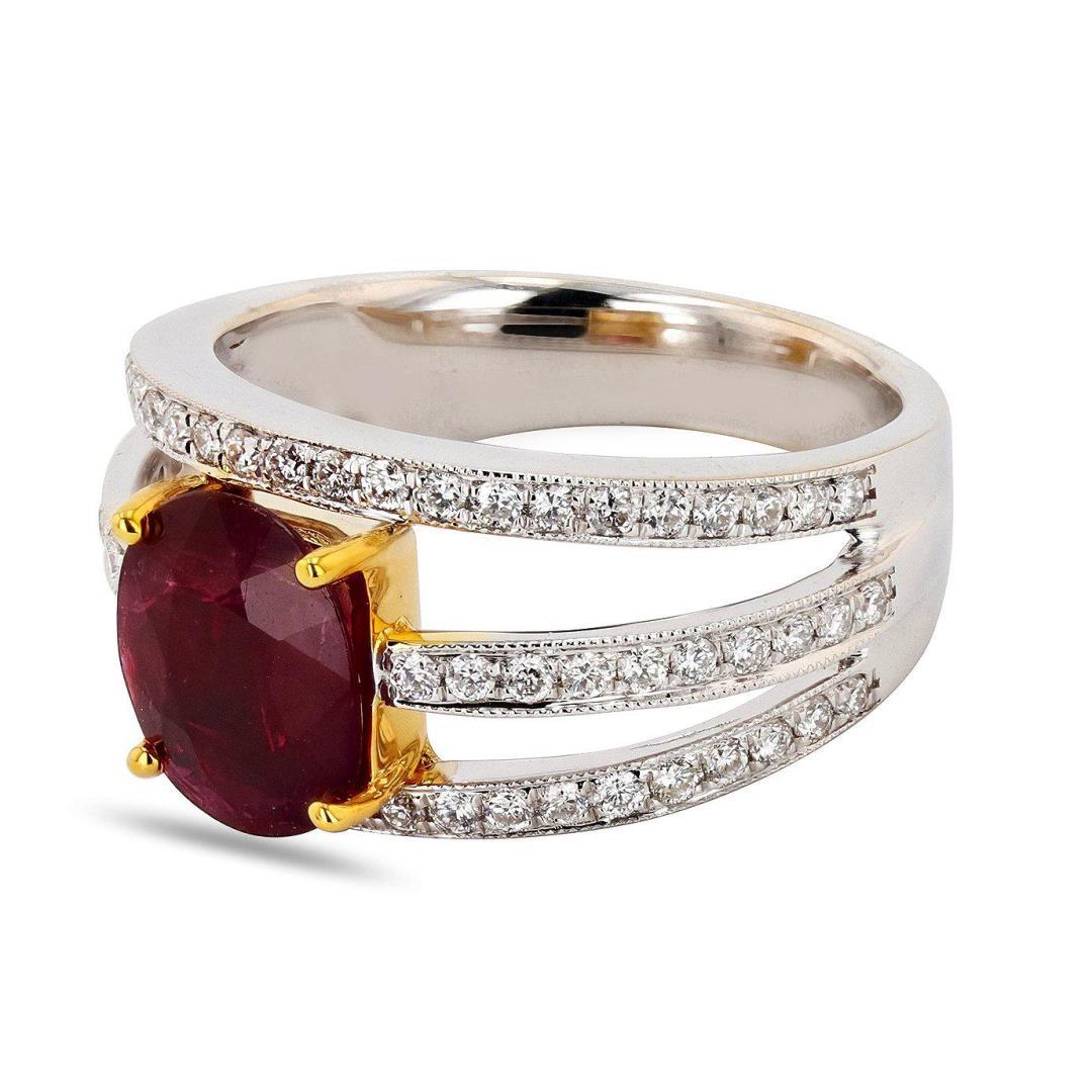 1.64 ctw Ruby and 0.54 ctw Diamond 18K Yellow and White Gold Ring