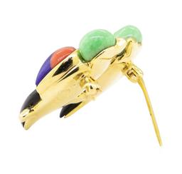 0.12 ctw Diamond and Multi-Colored Gemstone Lovebird Pin - 14KT Yellow Gold