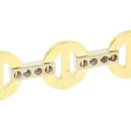 NEW 7" 14K Yellow Gold Buckle & Pave Round Diamond White Gold Bar Link Bracelet