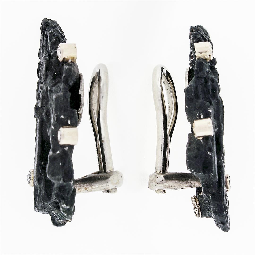 Sarah Graham Cobalt Chrome & 18k White Gold Manzanita Bark Diamond Post Earrings