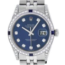 Rolex Mens 36MM Stainless Steel Blue Diamond And Sapphire Datejust